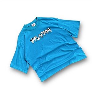 Vintage Sunbelt Blue Short Sleeve Tee with Cow Print
